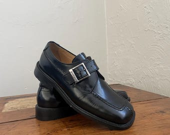 black leather square toe side buckle loafers shoes - vintage 90s, 00s - 5, 5.5   36
