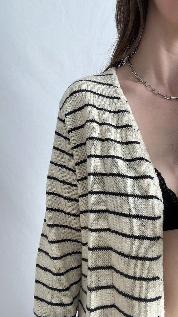 nautical stripe open front cardigan sweater - vin… - image 5