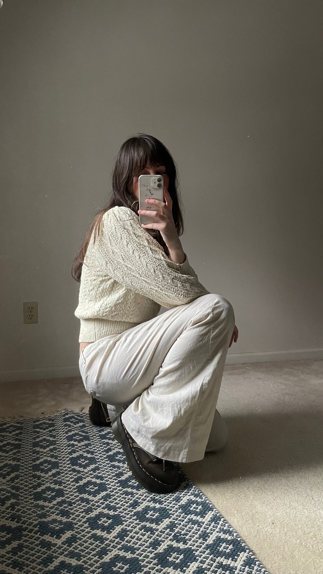 Off White Linen Wide Leg Trousers - Vintage Y2k - Large