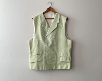 Chaleco cruzado de lujo tejido a rayas verde lima - estilo vintage de los 90 - XXL