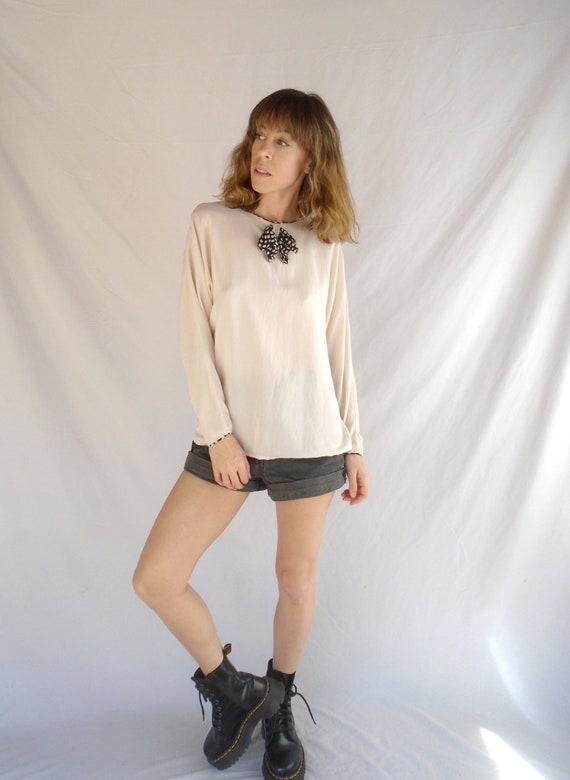 Silk Bow Tie Dolman Sleeve Blouse - Vintage 80s -… - image 3