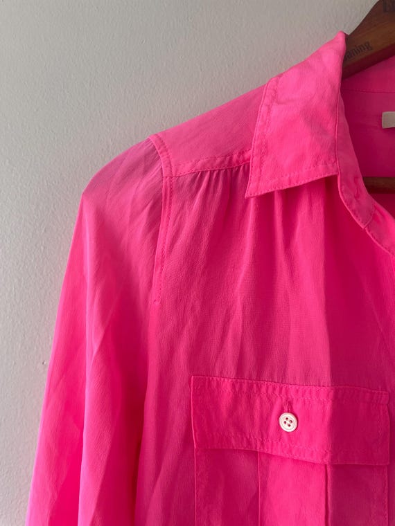 hot pink basic SILK button down blouse - vintage … - image 3