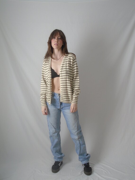 nautical stripe open front cardigan sweater - vin… - image 2