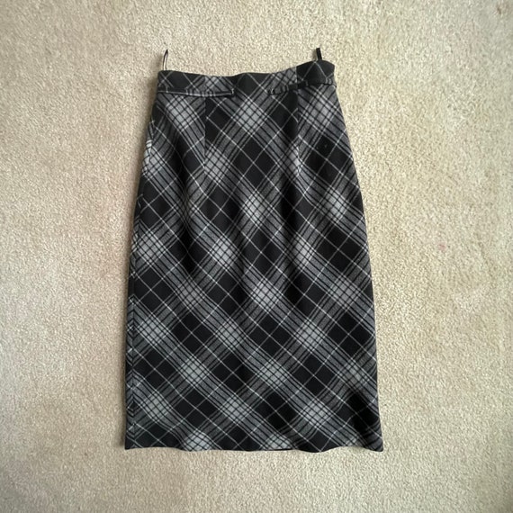 black + grey plaid argyle midi pencil skirt - vin… - image 1