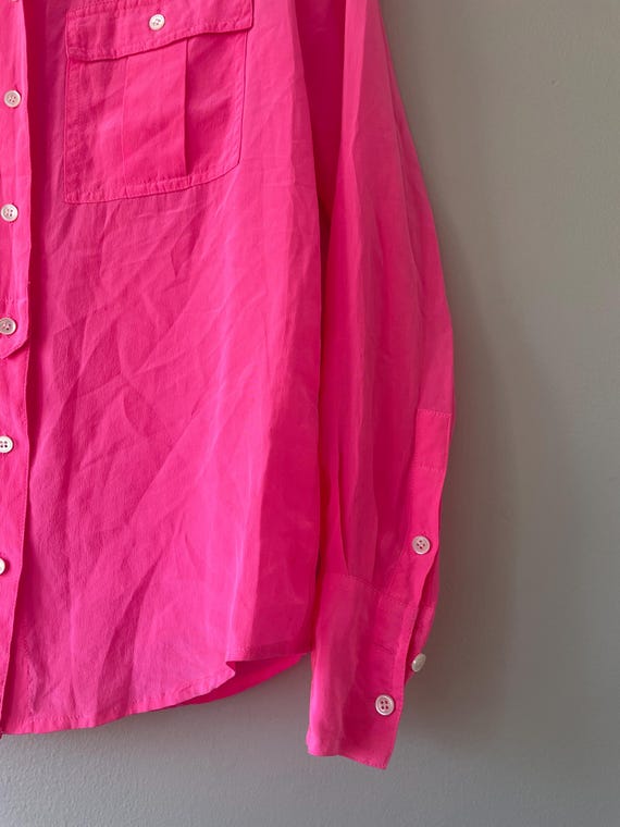 hot pink basic SILK button down blouse - vintage … - image 4