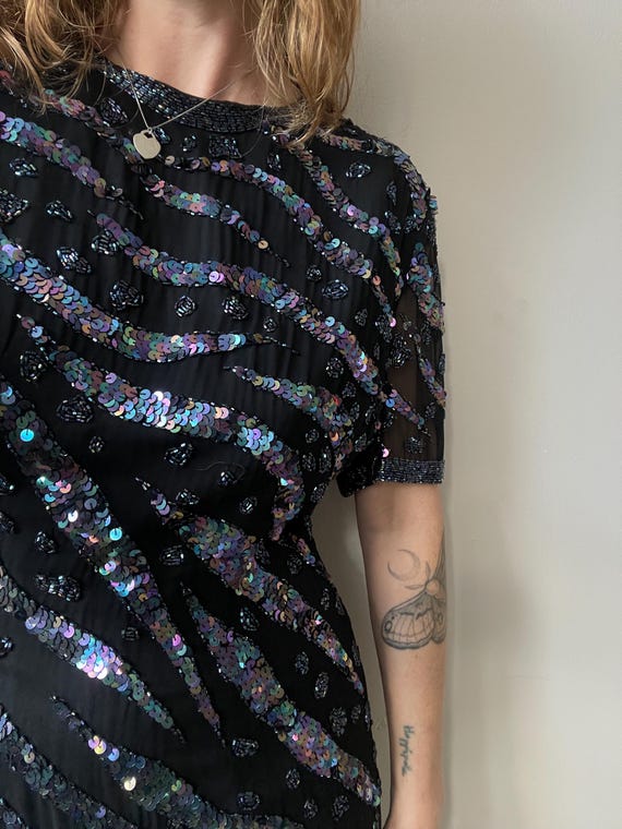Black + Blue SILK Sequin Short Sleeve Mini Bodycon Dress - Vintage 80s -  S/m - Etsy Israel