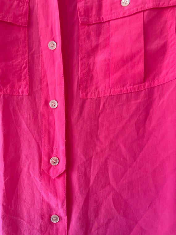 hot pink basic SILK button down blouse - vintage … - image 6