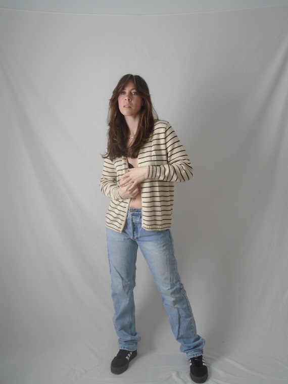 nautical stripe open front cardigan sweater - vin… - image 1