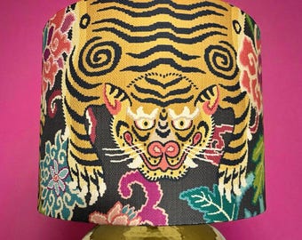 Tiger Lampshade Drum Chinoiserie Fabric