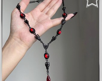 Sylus Abyss Collar Gótico - 38+5 cm Colgante Gota Rojo Negro Aleación Joyería Otome 愛と深宇宙
