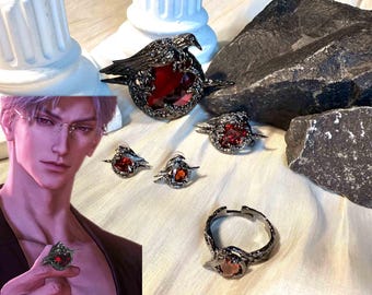 Love and Deepspace Sylus Crow Brooch Crow necklace Crow ring earrings handmade accessories シン、진운 Crow Brooch accessories Sylus gift.