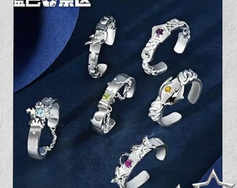 Blue Lock Adjustable Alloy Rings Set, 6 Characters, Isagi, Bachira, Chigiri, Itoshi Rin, Mikage, Nagi, Anime Fan Gift