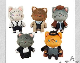 Bungo Stray Dogs Cat Plush Keychain, 14cm, Chuuya Dazai Atsushi Ranpo Akutagawa, With Sleep Mask, Anime Gift