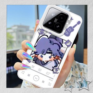 May include: White phone case featuring a cartoon character with purple hair. The case has a music player interface design and a purple guitar graphic. The text "SO COOL" is printed on the case.