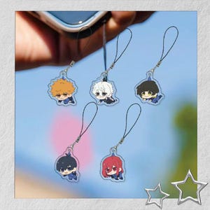 Mini dragonne pour téléphone 3 cm Blue Lock, 5 personnages, Isagi, Kunigami, Chigiri, Bachira, Nagi, Porte-clés breloque pour sac