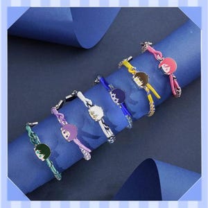 Bracelet en acier et cuir bleu et marron 20cm réglable