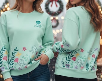 Cute The Little Mermaid Coquette Bow 3D All Over Printed Sweatshirt, Ariel And Flounder Floral 3D Sweatshirt, Disney Princesses Sweater