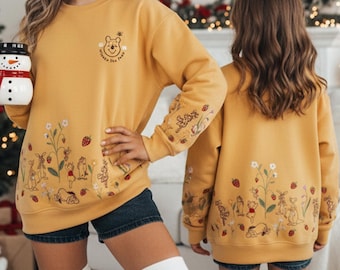 Cute Winnie The Pooh Strawberry 3D All Over Printed Sweatshirt, Pooh And Friends Floral Garden 3D Sweatshirt, Disney Pooh Bear Outfit