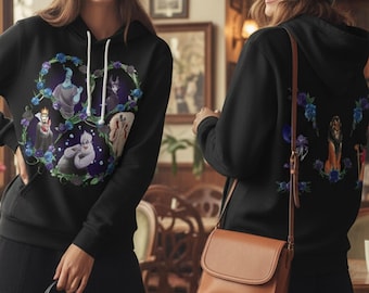 Disney-schurken Foral Icons-hoodie, Ursula Maleficent Evil Queen Cruella Flower-trui, bijpassende reisoutfits van Disney Fantasy