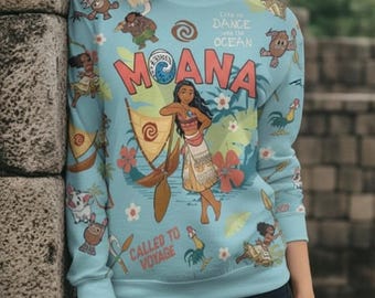Cute Moana Maui Pua Hei Hei 3d All Over Printed Sweatshirt, Disney Moana Sweater, Disney Princess Outfit, Gift For Her, Disneyland Girl Trip