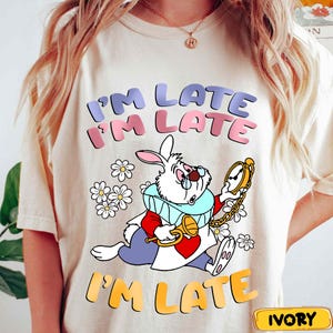 Vintage Alice In Wonderland White Rabbit Shirt, I’m Late Tee, Watercolor Disney Graphic, Disneyworld Disneyland Family Trip Matching 2025
