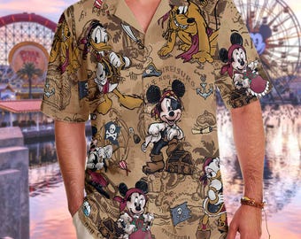 Disney Mickey en Friends Pirates Hawaiiaans T-shirt, Pirates Of The Caribbean Hawaii-T-shirt, Mickey Minnie Print Button-T-shirt, Summer Beach-T-shirt