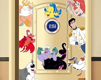 Calamita Disney Cruise Line con la Sirenetta, decorazione per porta della nave da crociera Ariel Princess Flounder Sebastian Ursula, calamite per famiglie con navi da crociera