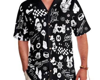 Disney Mickey And Friends Checkered Hawaiian Shirt, Mickey Minnie Daisy Shirt Short, Disney Summer Button Up Shirt, Disneyland Hawaii Tee