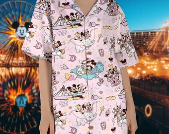 Cute Mickey And Minnie Couple Ride Pastel Hawaiian Shirt, Magic Kingdom Outfit, Disneyland Trip Tee, Disney Hawaiian Shirt, Gift For Couple