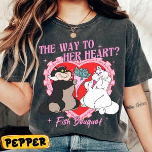 Disney Cinderella Lucifer Cat & Pom Pom T-shirt, Funny Fish Bouquet Gift Shirt, Valentine Cats Tee, Disney Cat Shirt, Matching Couple Shirt
