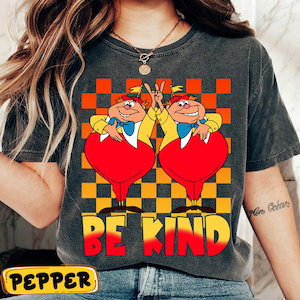 Vintage Checkered Tweedle Dee And Tweedle Dum Be Kind Shirt, Disney Alice In Wonderland Tee, Disneyworld Disneyland Brothers Trip Matching