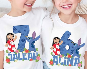 Custom Kid Name Age Lilo And Stitch Birthday Shirt, Disneyland Personalized Birthday T-shirt, Stitch Toddler Birthday Tee, Stitch Birthday