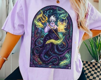 Vintage Ursula Sea Witch Stained Glass T-shirt, Disney Villain Matching Shirt, The Little Mermaid Villain Tee, Disney Villains Fan Gift