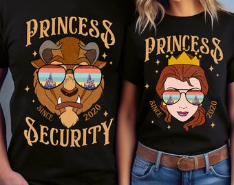 Custom Princess Security Belle And Beast Couple Matching T-shirt, Beauty And The Beast Shirt, Disneyland Vacation Tee, Disney Couple Gift