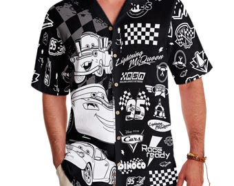Camiseta hawaiana a cuadros de Disney Cars Radiator Springs, camiseta hawaiana de Cars Piston Cup, camiseta de Rayo McQueen, camiseta de viaje familiar a la playa de verano
