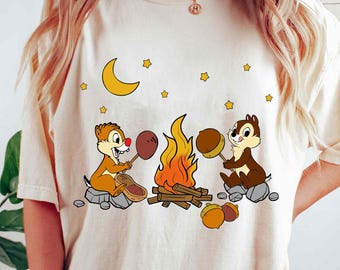 Vintage Chip And Dale camping-T-shirt, Disney Campfire Holiday-shirt, Chip N Dale Outdoor-T-shirt, Disneyland Resort-T-shirt, familiematching-T-shirt