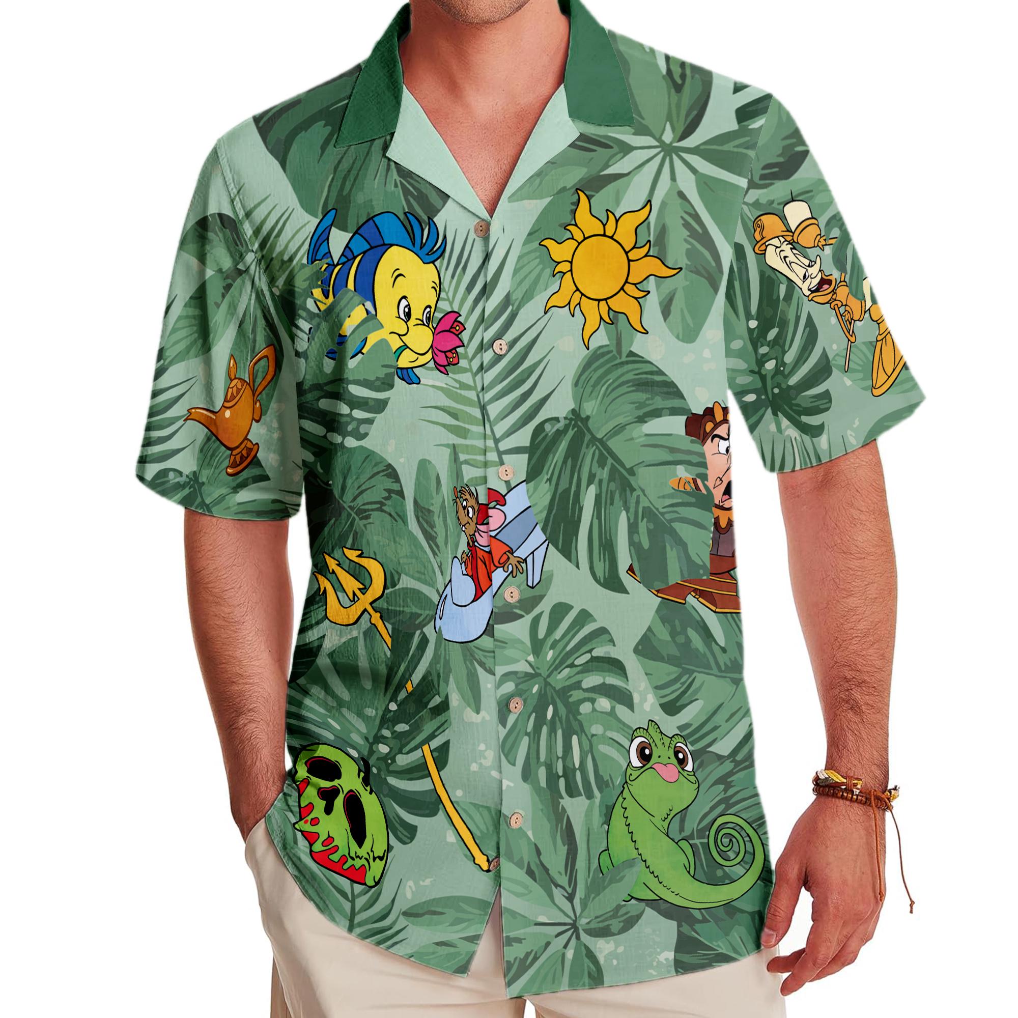 Discover Disney Princess Once Upon A Time Collage Hawaiian Shirt, Disney Floral Flower Hawaiian Short Sleeve, Disneyland Summer Button Up T-shirt