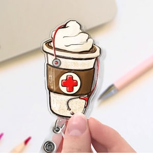 Stethoscope Coffee Cup Retractable Badge Reel, Nursing Badge Reel, Funny Nurse Id Holder, Medical Id Clip, Nurse Life, Gift For Nurse