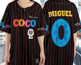 Maillot de baseball Disney Coco Miguel, t-shirt de baseball Coco Sugar Skull, t-shirt en jersey Coco Miguel, t-shirt de baseball Pixar Coco, t-shirt assorti Disney