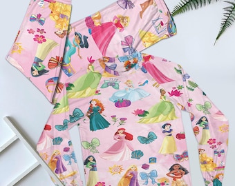 Pijama de princesa Disney con lazo, ropa de dormir de princesa con lazo, pijama de princesa Disney para niños y adultos.