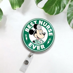 Disney Mickey Best Nurse Ever Badge Reel, Mickey Mouse Badge, Nurse Day 2025 Gift, Nicu Rn Id Holder, Nursing Life Gift, Gift For Nurse