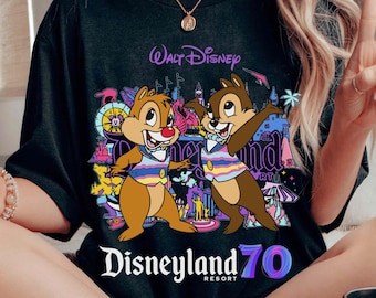 Camiseta del 70.º aniversario de Disneyland, camiseta de celebración de Chip y Dale, camiseta de Magic Kingdom, viaje familiar a Disneyland 2026