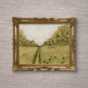 Green Fields Watercolor Landscape Print: Vintage Cottagecore Wall Art