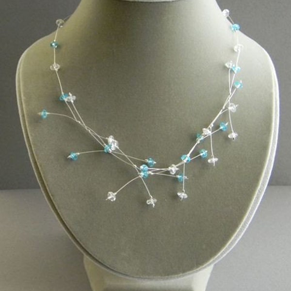 Blue N Clear Floating Illusion Necklace- By RosesDesigns