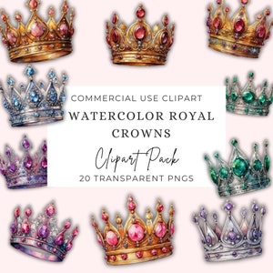 Watercolor Crowns Clip Art, Commercial Use, Transparent PNGs, Royal Crown Clipart, Princess Tiaras, King, Queen, Prince, Gold, Colorful PNG