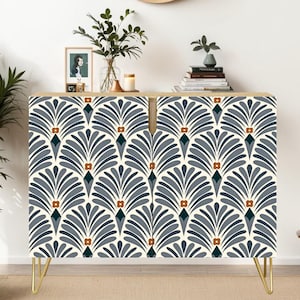 Credenza Cabinet - Art Deco Fan Pattern Sideboard - Minimalist Wooden Storage Unit Console Entryway Furniture - Ships from USA