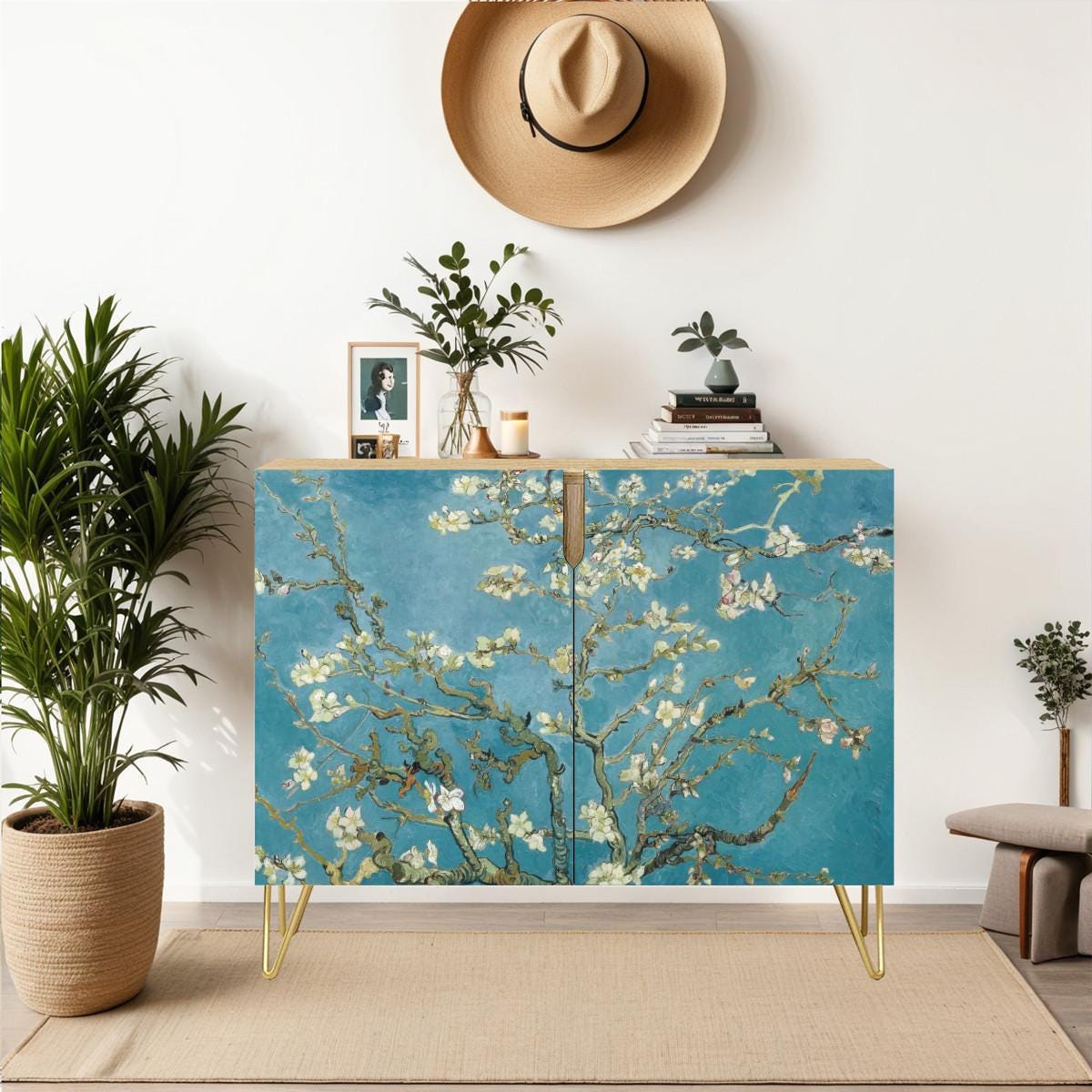 Credenza Cabinet * Ships From USA * Van Gogh Almond Tree