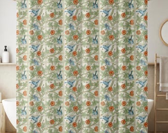 Cortina de ducha - Diseño de enrejado de William Morris con pájaros y flores - Diseño Art Nouveau - Envío desde EE. UU.