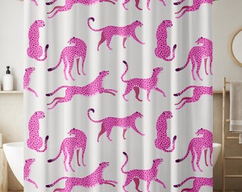 ピンクのヒョウ柄シャワーカーテン // 楽しい動物柄シャワーカーテン 