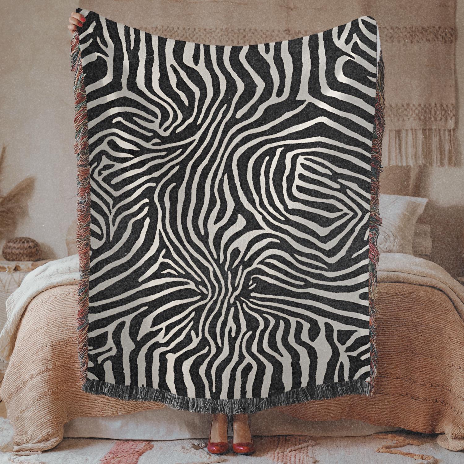 Woven Blanket With Fringe Edge * Zebra Pattern* Pure Cotton